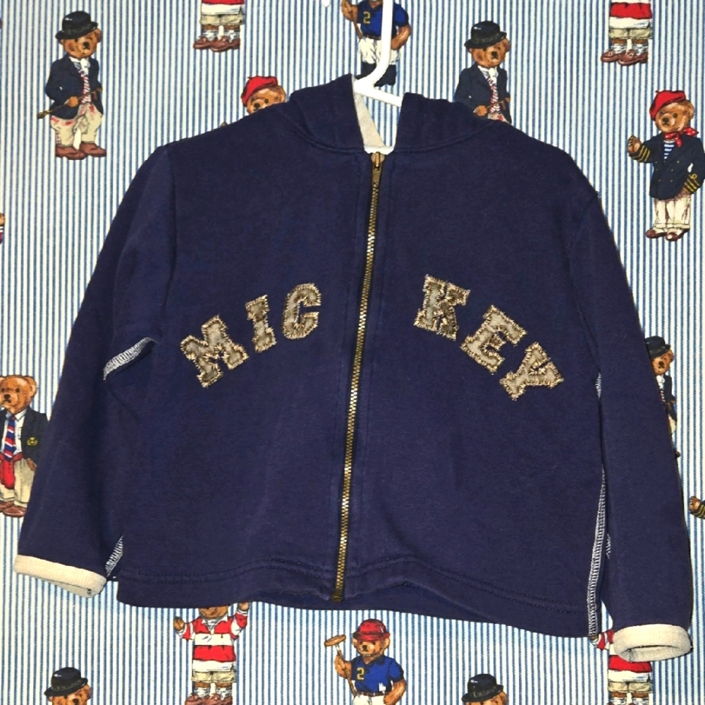 Vintage Disney Navy Blue Mickey Stich Style Zip Up Sweatshirt 24 Months NavyGold